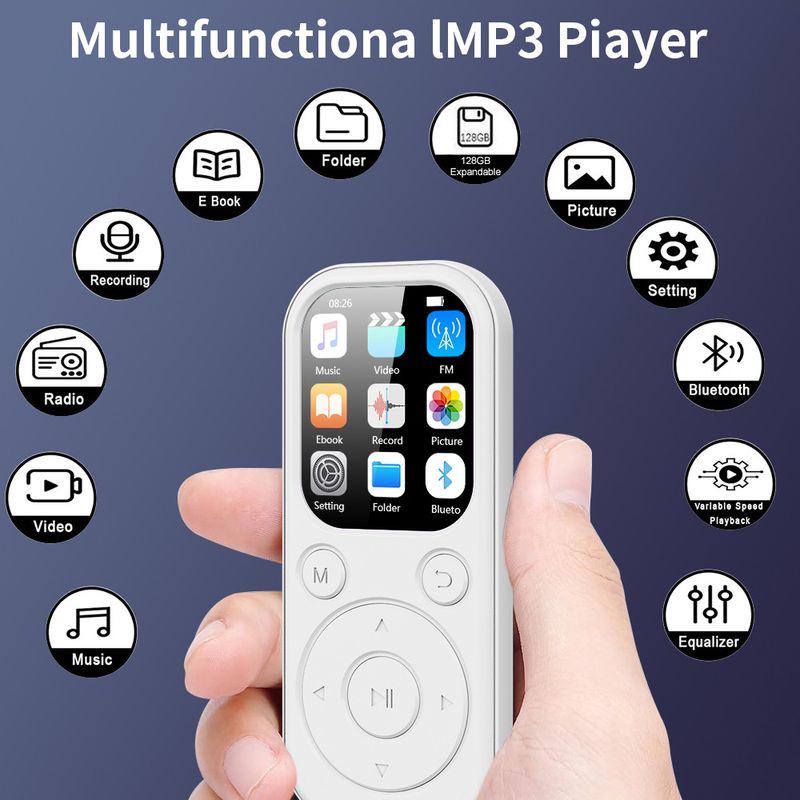 MP3 player de 1,8 polegadas Bluetooth 5.4 Walkman portátil compatível com gravação de e-books Rádio FM Player de música Cartão TF expansível_voghion.com