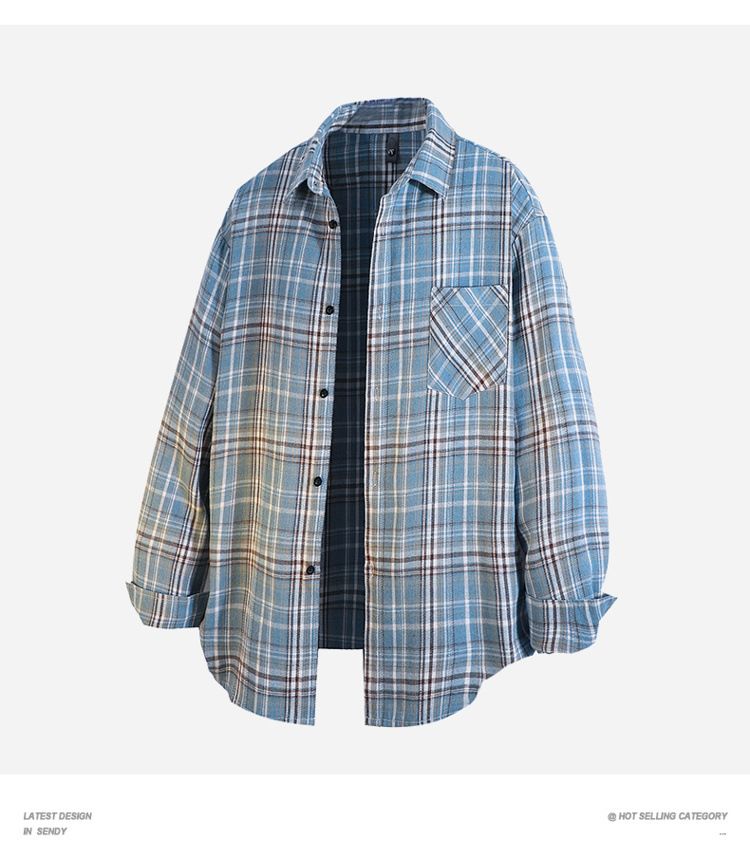 Men's Casual Long Sleeve Shirt Jacket - Style Loose Fit Plaid Coat, Oversized Button-Up Shacket (Black/Tibetan Blue/Red/Yellow/Blue, M-5XL)_voghion.com