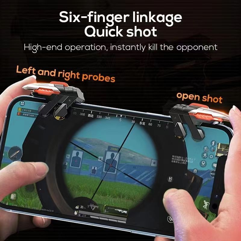 MEMO 6 Doigts Téléphone Portable ABS Jeu Déclencheur AK06 PUBG Visée Tir L1 R1 Alliage Clé Bouton Pour IOS Android Manette de Jeu_voghion.com
