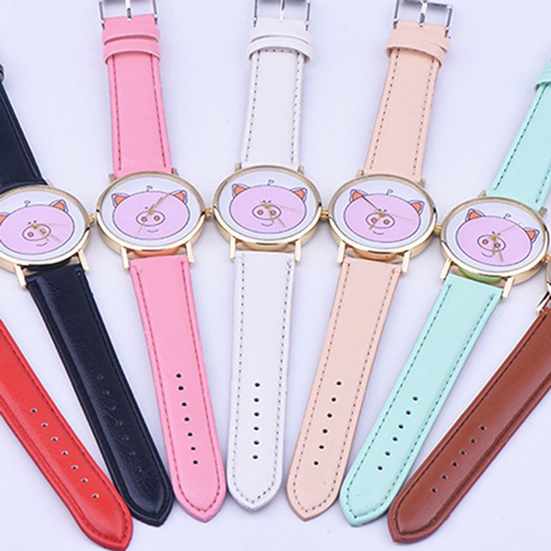 Yamaler Women Cute Pig Pattern Faux Leather Band Analog Quartz Fashion Wrist Watches_voghion.com