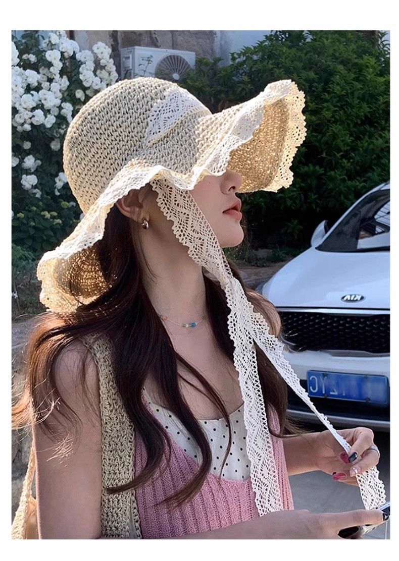 Zhao Lusi Same Style Stro Strand Opvouwbare Zonnehoed Zomer UV-bescherming_voghion.com