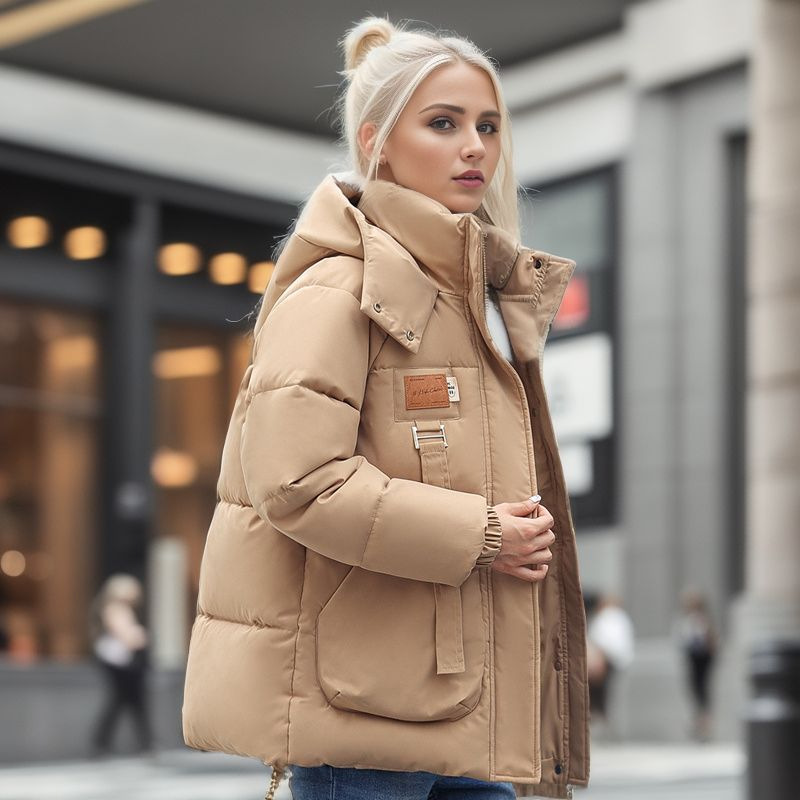Damen-College-Stil, einfache koreanische Version, mit Kapuze, Stehkragen, wattierte Jacke, Nische, verdickte, wattierte Jacke_voghion.com