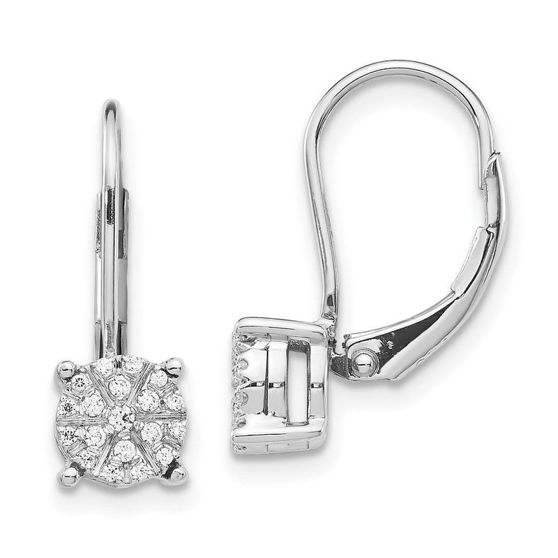 14k White Gold 1/6 Carat Lab Grown Diamond VS/SI+ G+ Complete Cluster Drop Leverback Earrings_voghion.com
