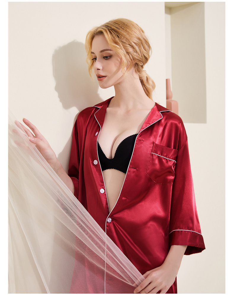 Fraen Kleeder grouss Gréisst Summer ultra-dënn Shirt weiblech Pyjamas Heem Kleeder Äis Seid sexy Dammen Nuetskleed_voghion.com