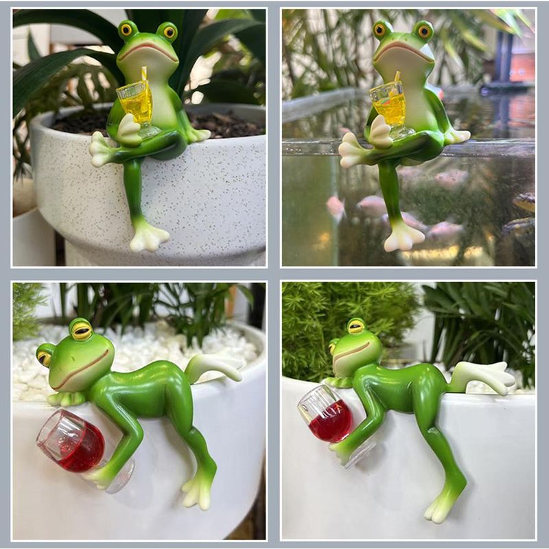 Grenouille décorative en résine, animal de dessin animé, peinte à la main, assise, couchée, debout, figurines de grenouille, décoration de jardin et de maison_voghion.com