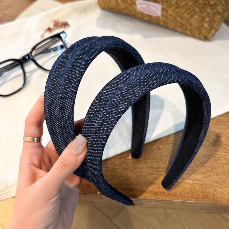 Elegante fascia larga in denim per donna 2025, nuovo stile, fascia per capelli con corona alta, accessorio per capelli alla moda_voghion.com