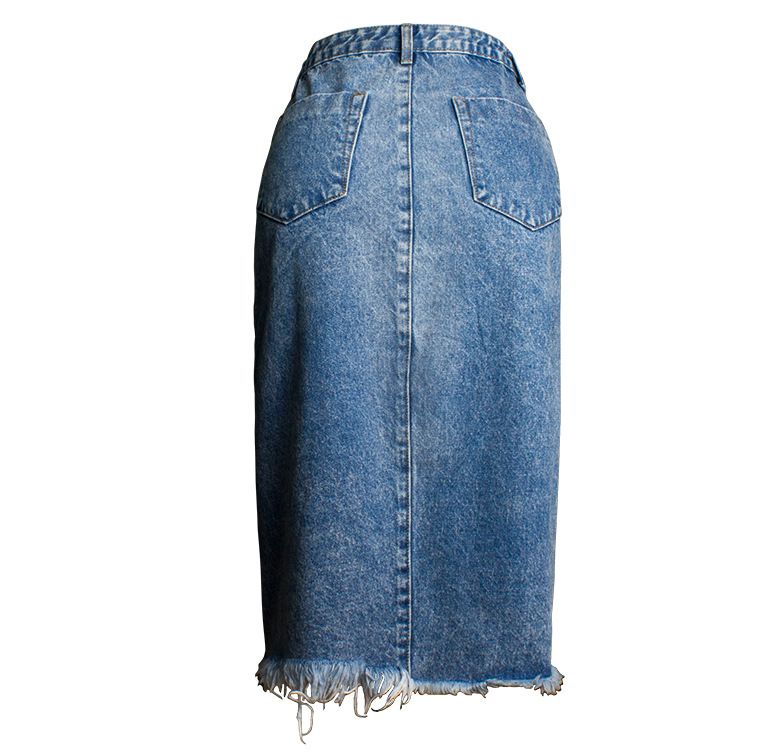 Damenkleid. Damenrock, Rock mit Pelzkante, geteilter Hüft-Wickel-Jeansrock mit unregelmäßigen Fransen, hoher Taillenrock, geteilt, mittellang_voghion.com