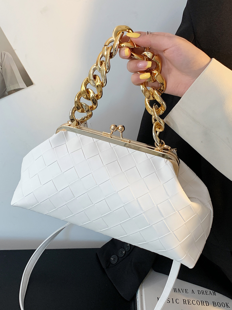 One piece woven Pu bag women's fashion cross-body bag chain decorated women's bag_voghion.com