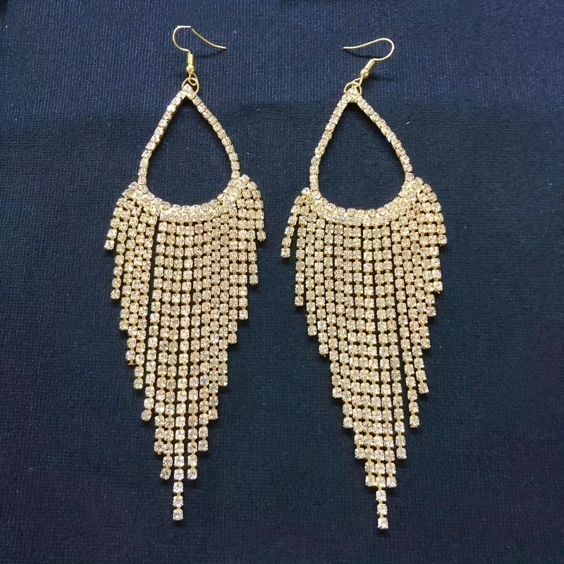 Boucles d'oreilles à chaîne en strass, boucles d'oreilles à pampilles exagérées, tempérament de goutte d'eau atmosphérique de mariée E620, sensation de luxe léger et haut de gamme_voghion.com