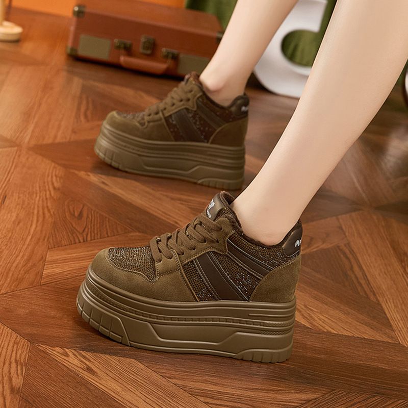 High Top Board For Women In Winter 2024, Versatile, Thick Soled, Small, Height Increasing Women's With Rhies And Plush_voghion.com