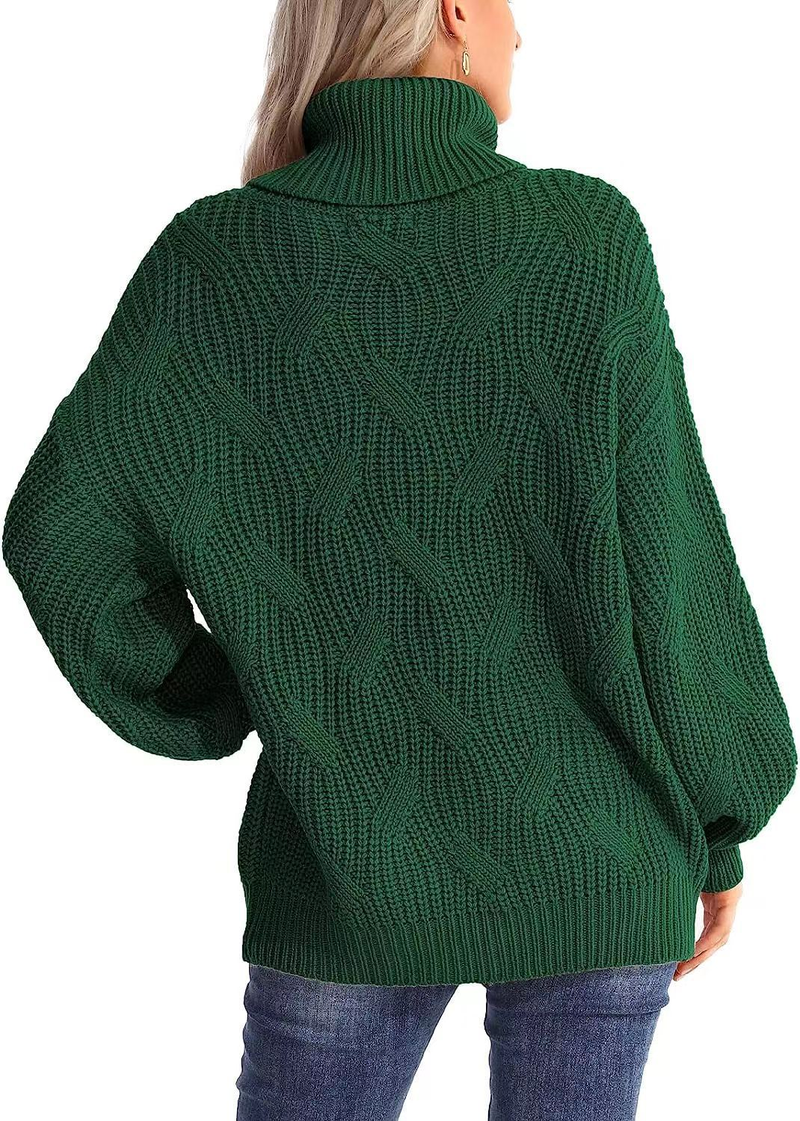 Pull tricoté à col roulé et manches longues pour femme, ample, à la mode_voghion.com