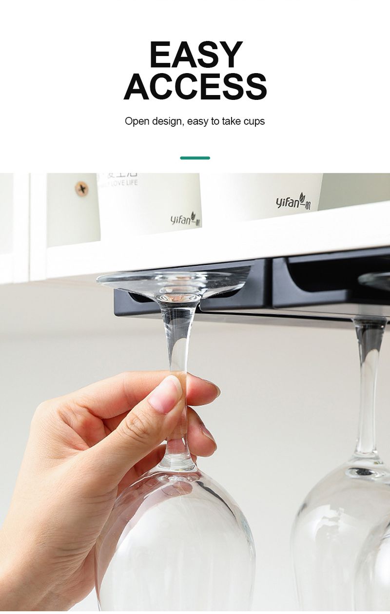 EU Design Wine Glass Rack - Holds 12 Stemware No Drilling | Space-Saving Under Cabinet Holder | ABS Rust-Proof (2 Pack)_voghion.com