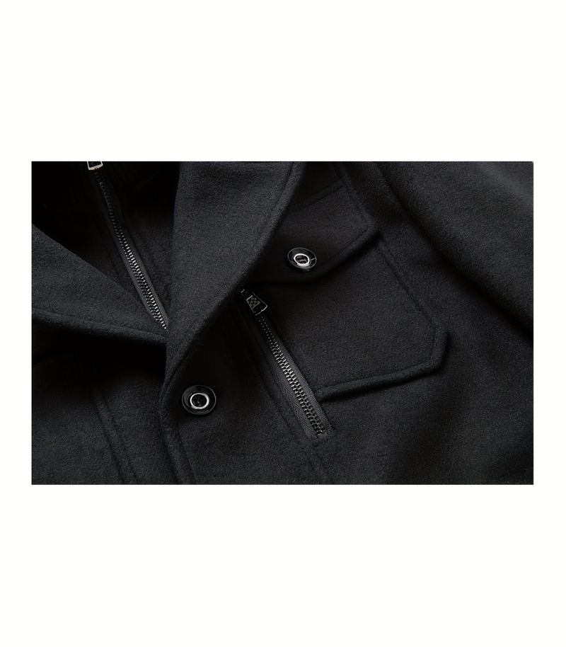 Herren-Trenchcoat aus Fleece-Mischgewebe mit abnehmbarem Stehkragen, einreihiger Mantel mit Reißverschlusstaschen – lässiger Herbst-/Wintermantel_voghion.com