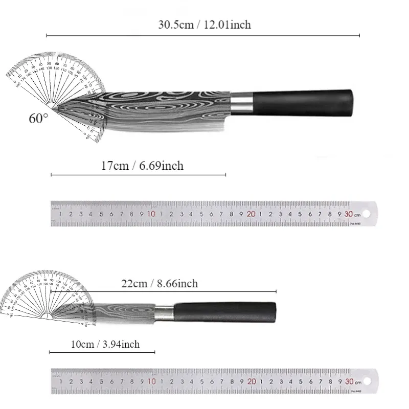 Laser Damascus Pattern Utility Kitchen Knives Scissors Sharpening Rod Set Stainless Steel Sharp Slicing Chef Knife Cooking Tool_voghion.com