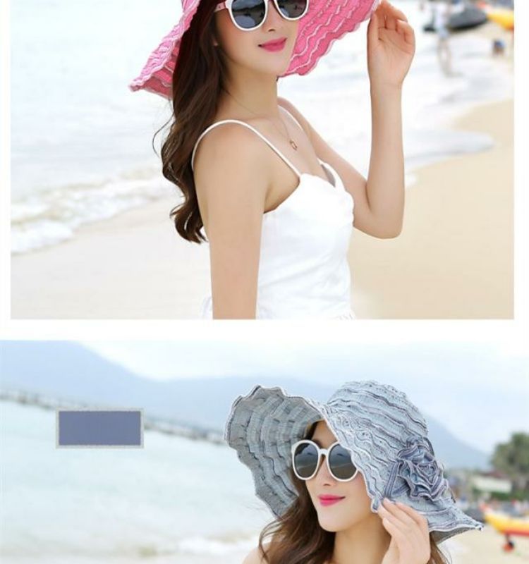 Women Summer Sun Travel UV Protection Foldable Adjustable Wide Brim Hat For Beach_voghion.com