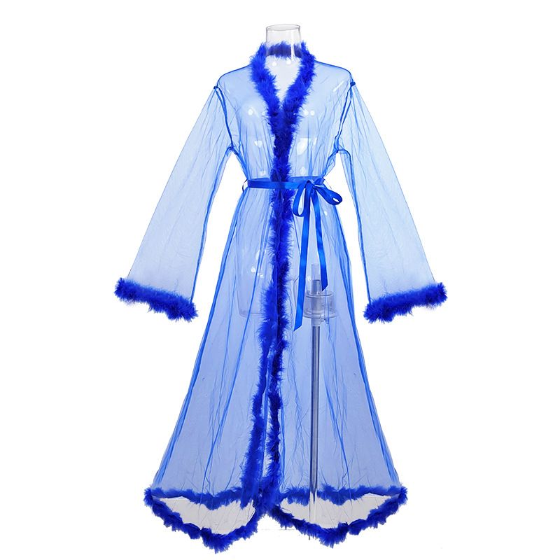 "Hairy Edge Temptation" Mesh Long Nightgown | Sexy Perspective Design, Soft Lace Edge, Home Sexy Nightgown_voghion.com