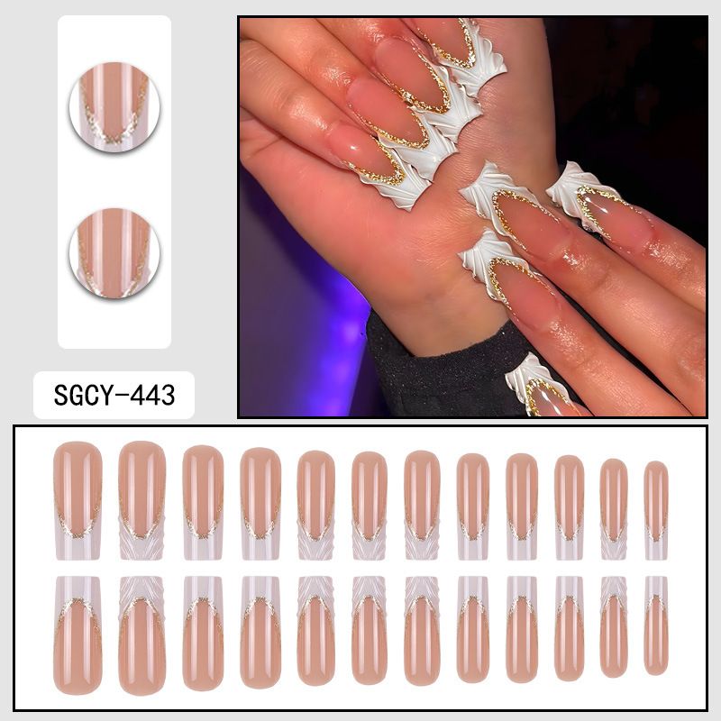 Unghie finte 3D French, unghie lunghe a stiletto con colla e linguette in gel - Unghie finte eleganti e resistenti per le donne, unghie artificiali riutilizzabili_voghion.com