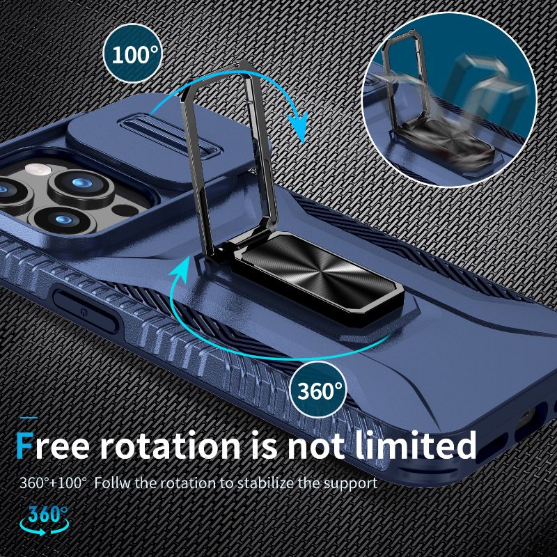 360 ° Rotéierend Metal Auto Bracket Ring Telefon Case Fir iPhone 16 Pro Max 14 11 12 13 15 Pro Max Kamera Push Pull Protection Cover_voghion.com