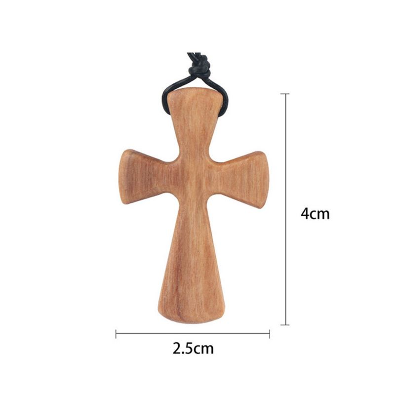 Hand-carved Conical Wooden Cross Necklace, Olive Wood Cross Pendant Gift_voghion.com