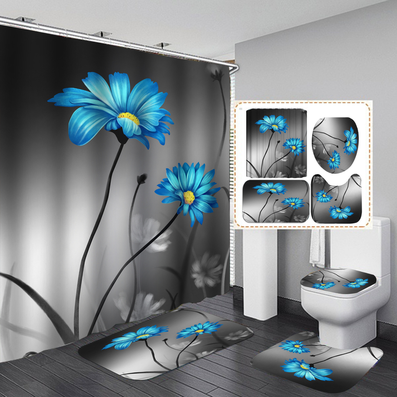Cortina de chuveiro de flores de poliéster à prova d'água de impressão digital de alta definição_voghion.com