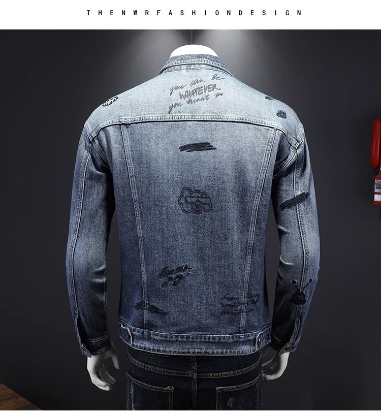 Herrenbekleidung, mit Graffiti bestickter Denim-Mantel_voghion.com