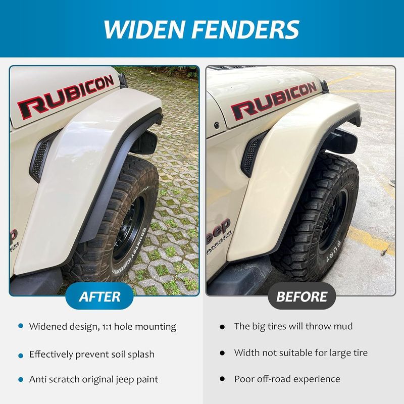 Fenders Front & Rear Fenders Compatible With 2018-2024 Jeep Wrangler JL And JLU Unlimited Rubicon, Off-Road Wheel Fender Liner Set 4 Pcs(Only Fit High Clearance Fender Flares,Not For 4XE)_voghion.com