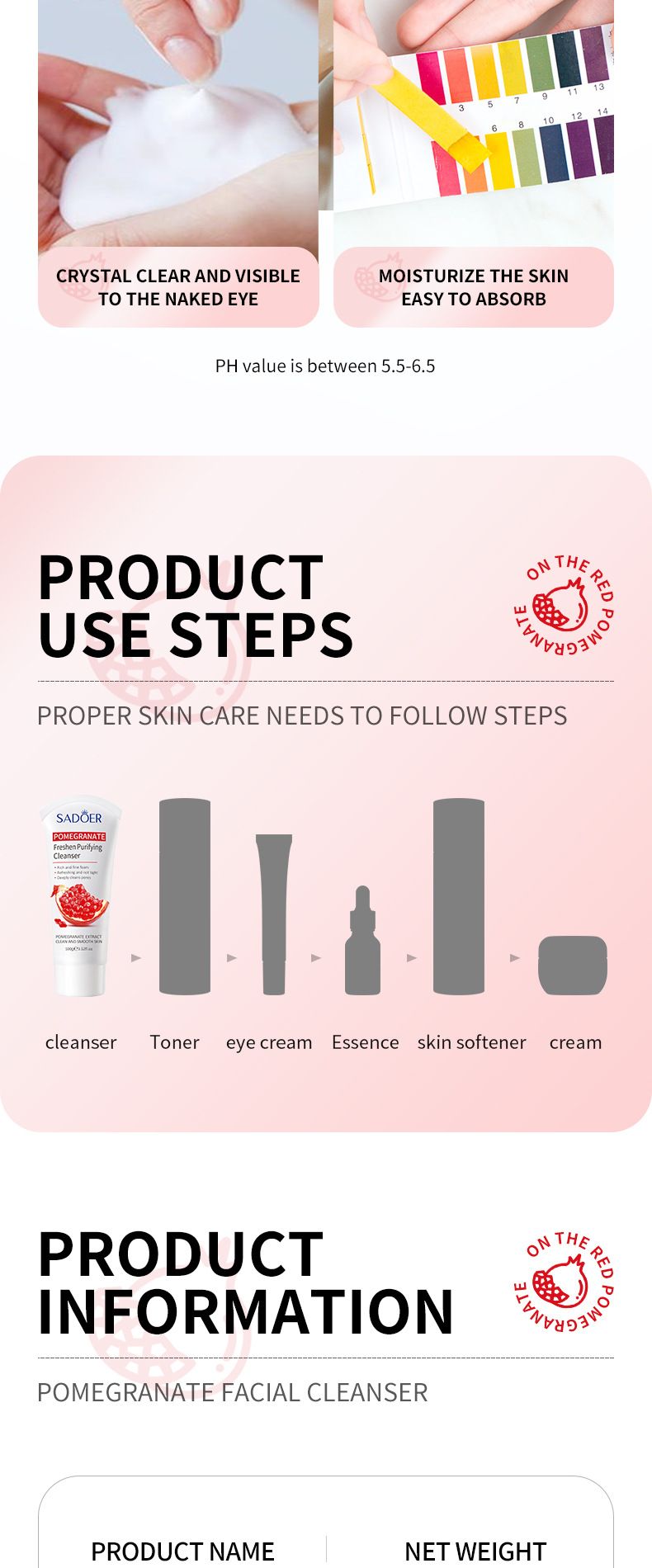 SADOER Pomegranate Fresh Cleansing Milk 100ml Deep Cleansing Moisturizing Refreshing Gentle Oil Control_voghion.com