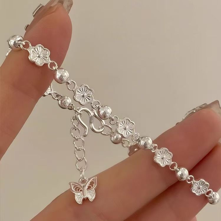 Electroplated Silver Peach Blossom Bracelet, Radiant Flower Design, Simple And Luxurious, Niche Gift For Girlfriend Or_voghion.com