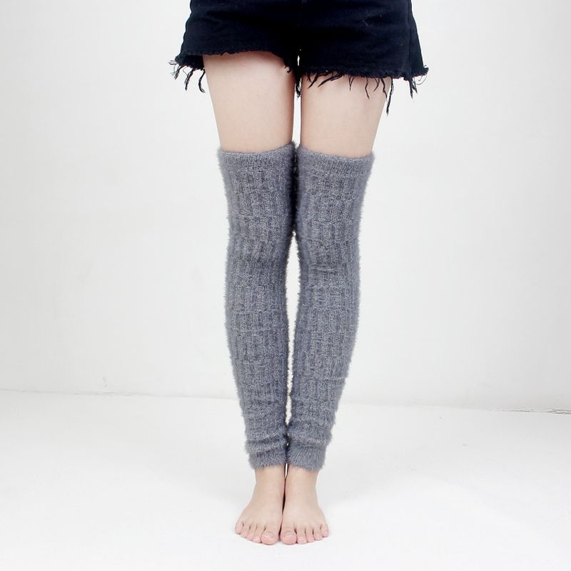 Chaussettes hautes Voyage Plush Feel en fil argenté, guêtres tendance style japonais, couvre-pieds chauds tricotés pour bottes_voghion.com
