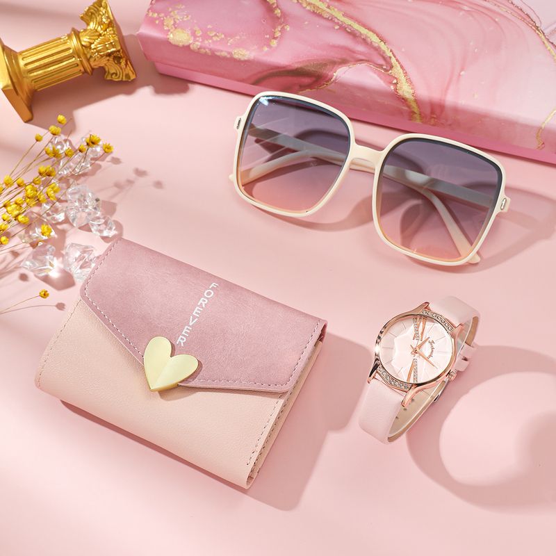 Uhren-Geschenkset, 3-teilig/Set, modischer Stahlgürtel, römischer Schriftzug, Ledergürtel, Uhr, Sonnenbrille, Brieftasche, Geschenkbox-Set_voghion.com