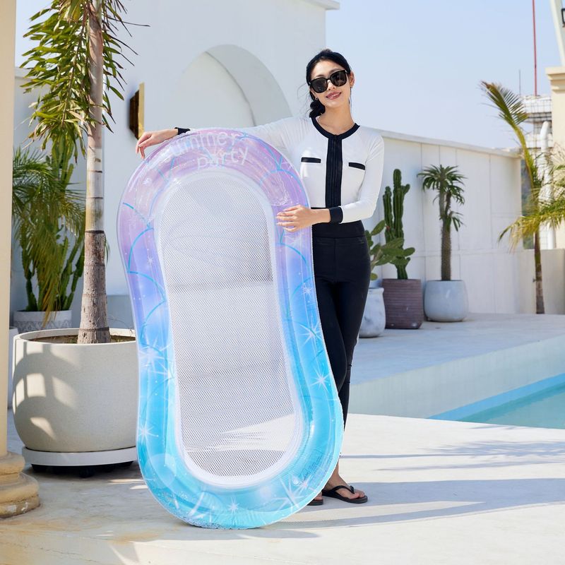 Pool & Accessories Premium Inflatable Pool Lounge Chair With Mesh Backrest Pillow Sparkling Adult Floating Bed_voghion.com