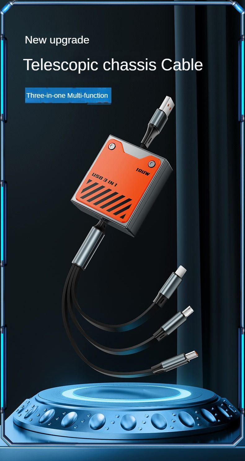 3 In 1 Multi USB Fast Charging Cable Retractable 100w Type C Charger Cord For IPhone 14 13 12 11 Pro Max Xiaomi_voghion.com