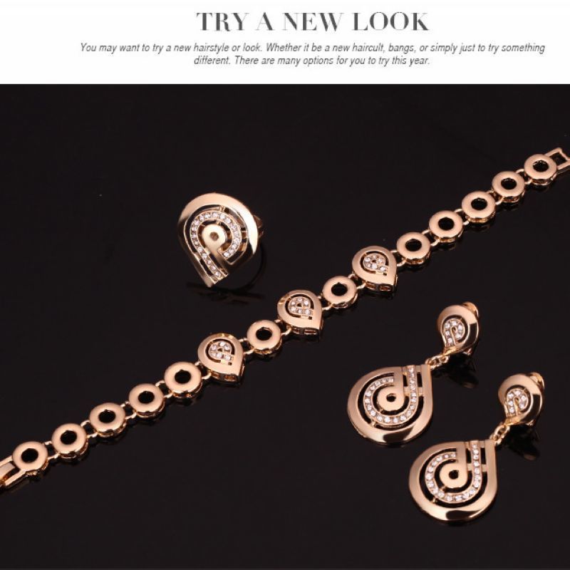 Charm Fashion OL Stil Schmuck Halskette Ohrringe Ring Armband vierteiliges Set_voghion.com