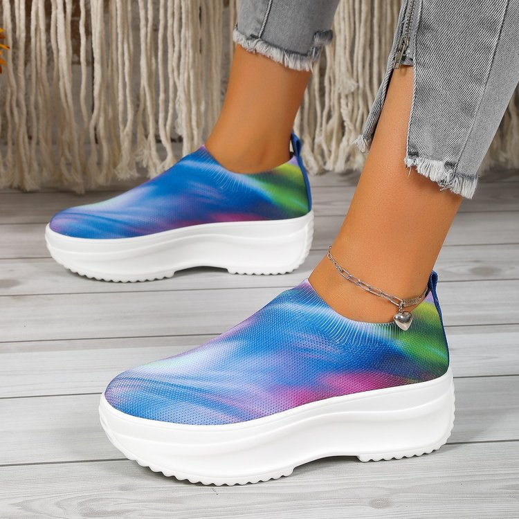 2024 Dicker Farbverlauf, fliegend gewebte Sportschuhe für Damen, Laufschuhe mit Schwammsohle, übergroße Schuhe 43_voghion.com