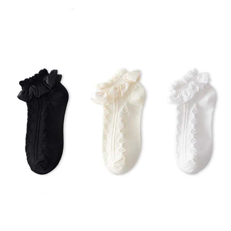 Calzini corti estivi JK per bambini, carini, con pizzo a fungo, sottili e alla moda, con fiocco e altezza interna_voghion.com
