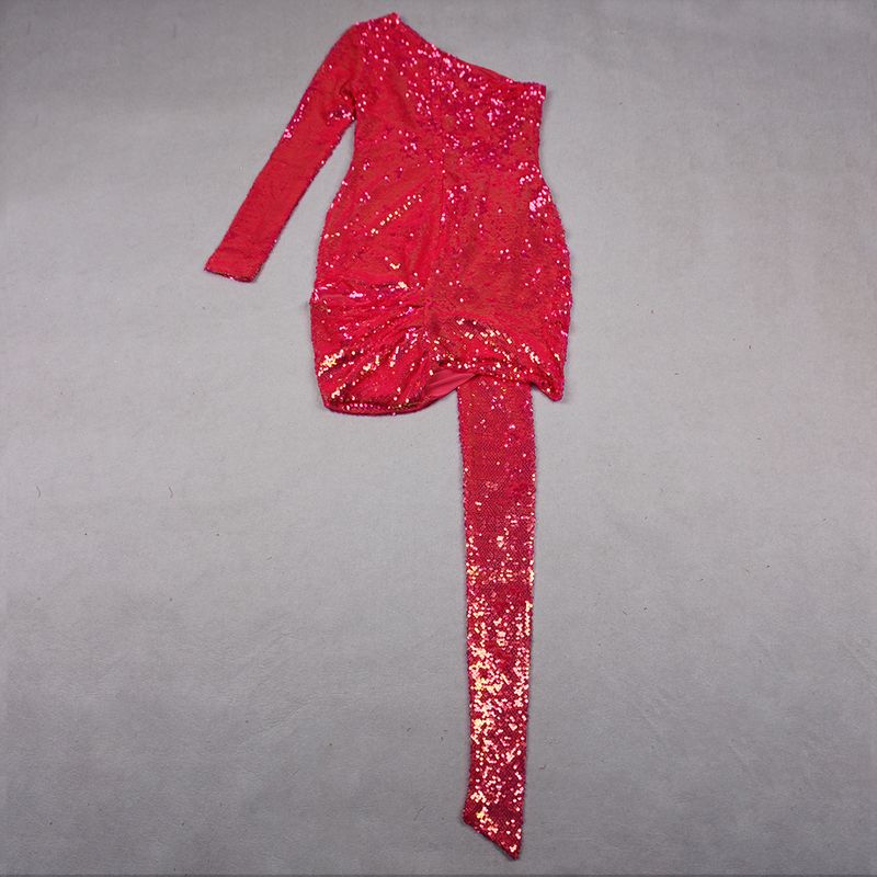 Damenbekleidung Frühling und Sommer Neue Damenmode High-End-Temperament Pailletten Bankett Gastgeber Jahrestagung Eine Schulter Damenkleid Kleid_voghion.com