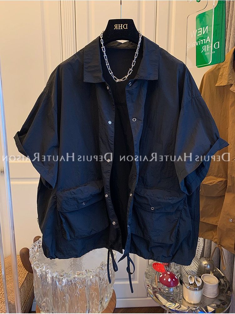 Abbigliamento con protezione solare a doppia tasca, elegante camicia a maniche corte in stile nicchia_voghion.com