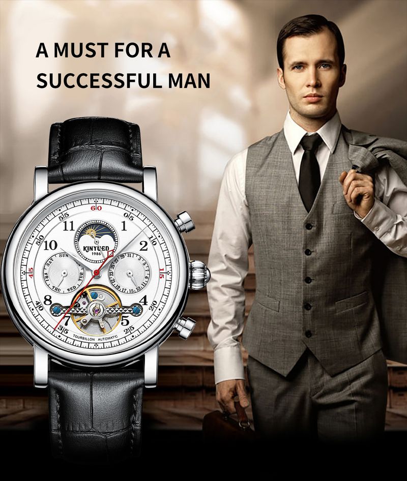 KINYUED Orologi da uomo di lusso, orologio meccanico automatico con fasi lunari, design cavo, cinturino in pelle, orologio da polso da uomo_voghion.com