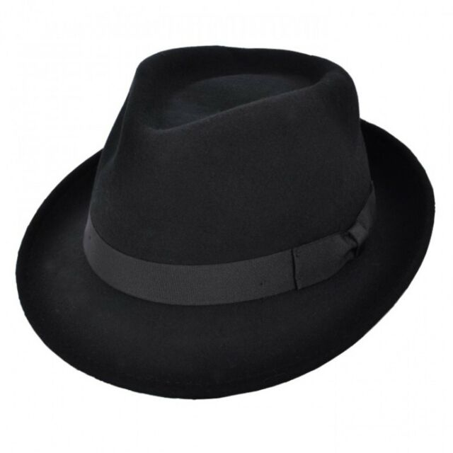 Fedora-Trilby-Hut aus 100 % Wolle, knautschbar, handgefertigt, Filz, mit Band, 11 Farben_voghion.com