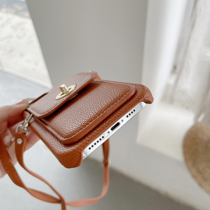 Mobile phone case lock card holder diagonally suitable for Apple 15pro max mobile phone case iPhone14 pebbled pattern protective cover_voghion.com