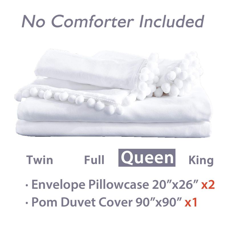 Soft White Ball Fringe Duvet Cover Set - Breathable Polyester, Nordic Style, Bed Skirt Design, Multiple Sizes Available_voghion.com