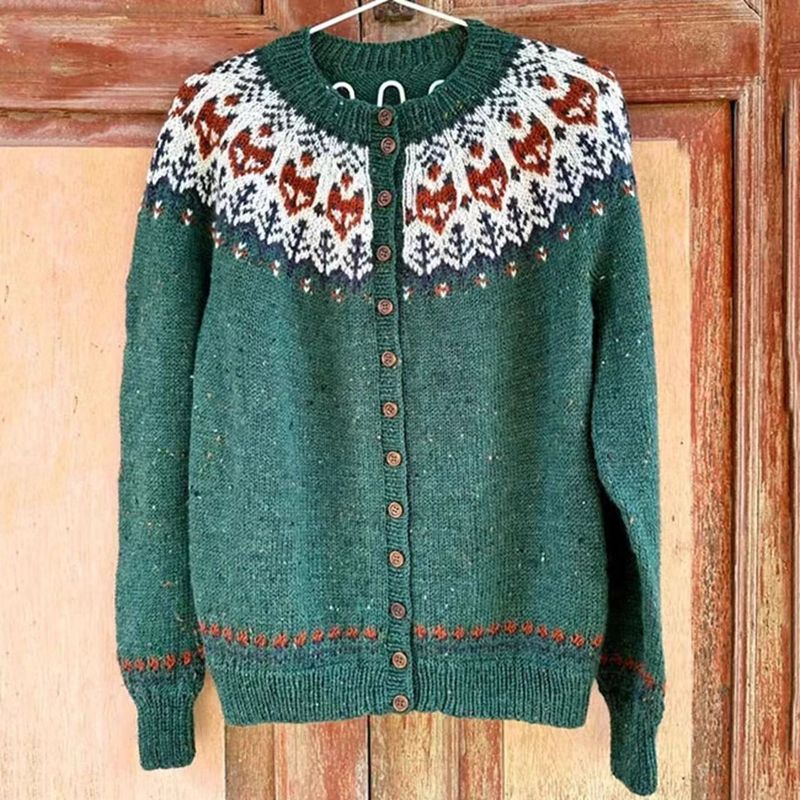 Cardigan etnico in maglia jacquard | Maglione pullover boho (S-5XL, oltre 30 colori)_voghion.com