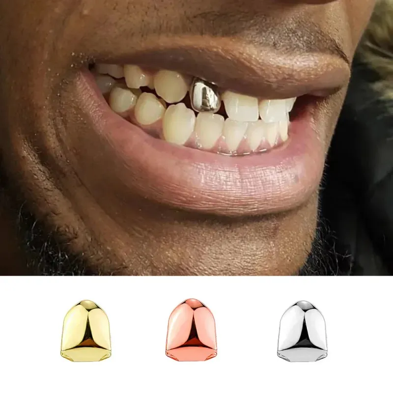 YONGX Gold Silver Monochrome Teeth Grilz Classic Hip Hop Gloss Hat Mens Jewelry Halloween Gift 241210_voghion.com