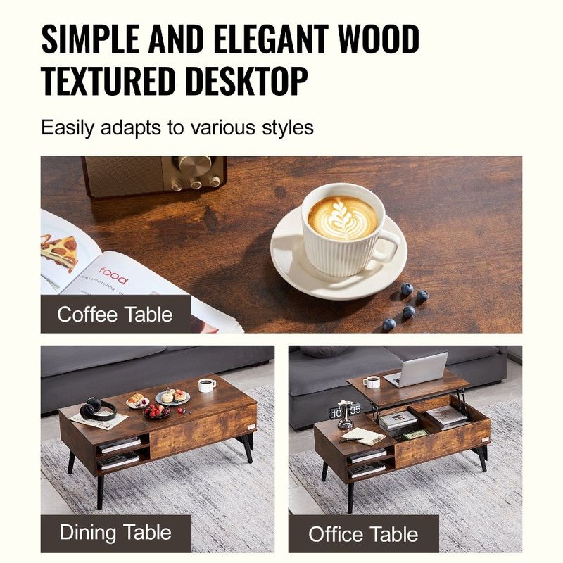 39.4 Table Top Lift Brown In Rectangle Living For Room Coffee Table Coffee_voghion.com