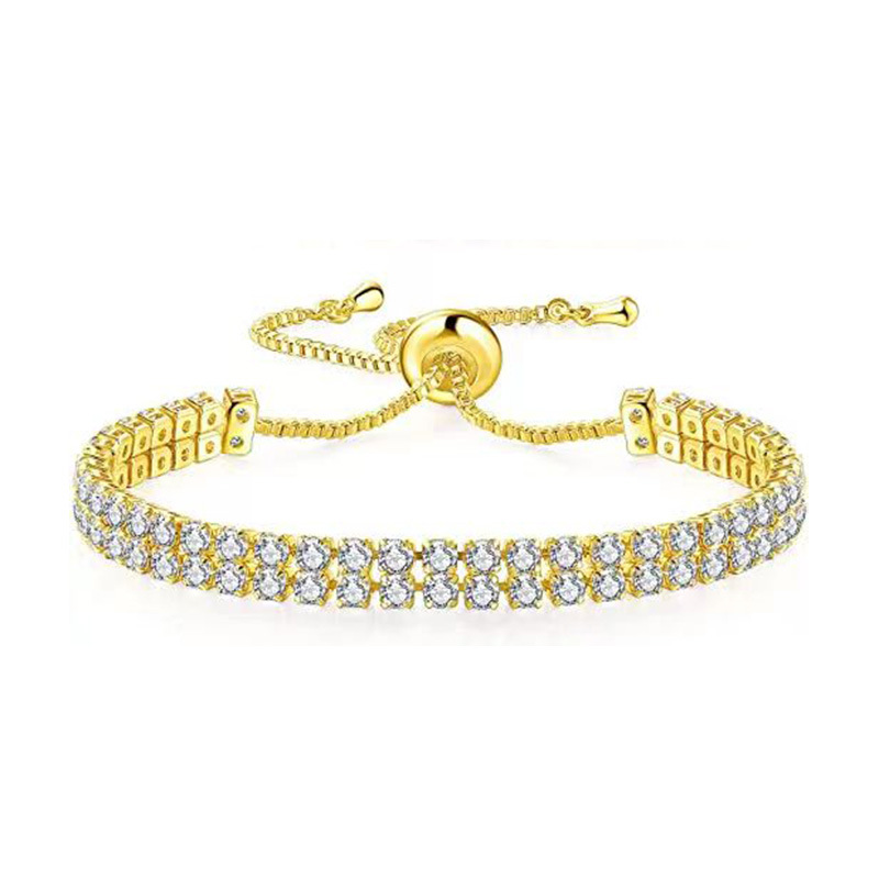 Elegantes Tennisarmband-Set mit weißem Zirkonia | Verstellbare Zugkette | Ein- und zweireihiges Diamant-Design_voghion.com