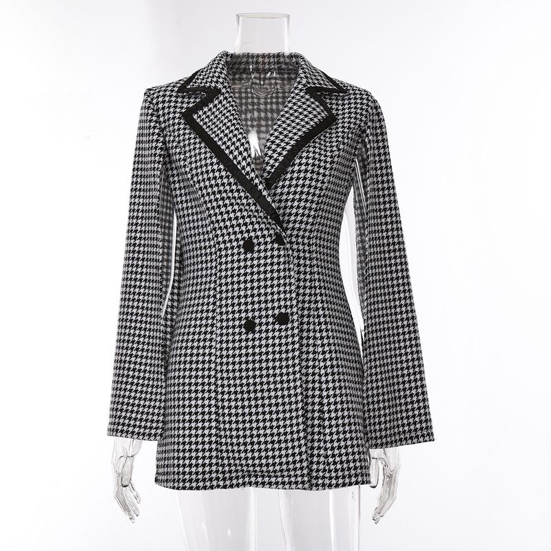 Women's Clothing houndstooth suit jacket female winter new style split long sleeve commuter temperament small suit _voghion.com