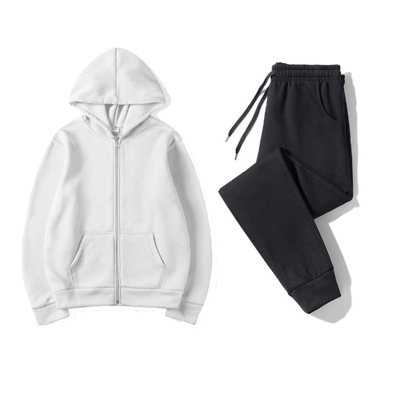 Sportbekleidung Herbst und Winter Strickjacke Kapuzenpullover + Jogginghose 2-teiliges Set Sportbekleidung Einfarbiger Kapuzenpullover Reißverschluss Sweatshirt Anzug_voghion.com