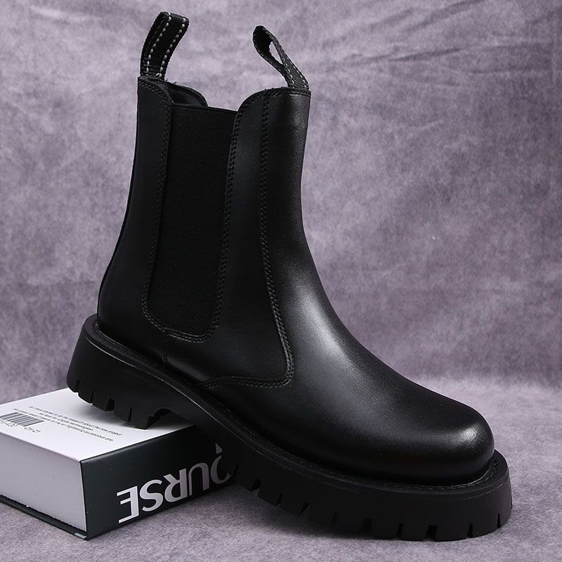 Men's Shoes boots men's Martin boots autumn and winter plus velvet high-top casual leather shoes British versatile thick-soled knight short boots_voghion.com