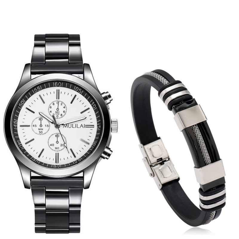 Beliebte Quarzuhr für Herren, zweiteiliges Armband-Set, gewürfelte Skala, drei Augen, lässige High-End-Uhr, für die Arbeit, Alltag, Geburtstag, Jahrestag, Valentinstag, Geschenk_voghion.com