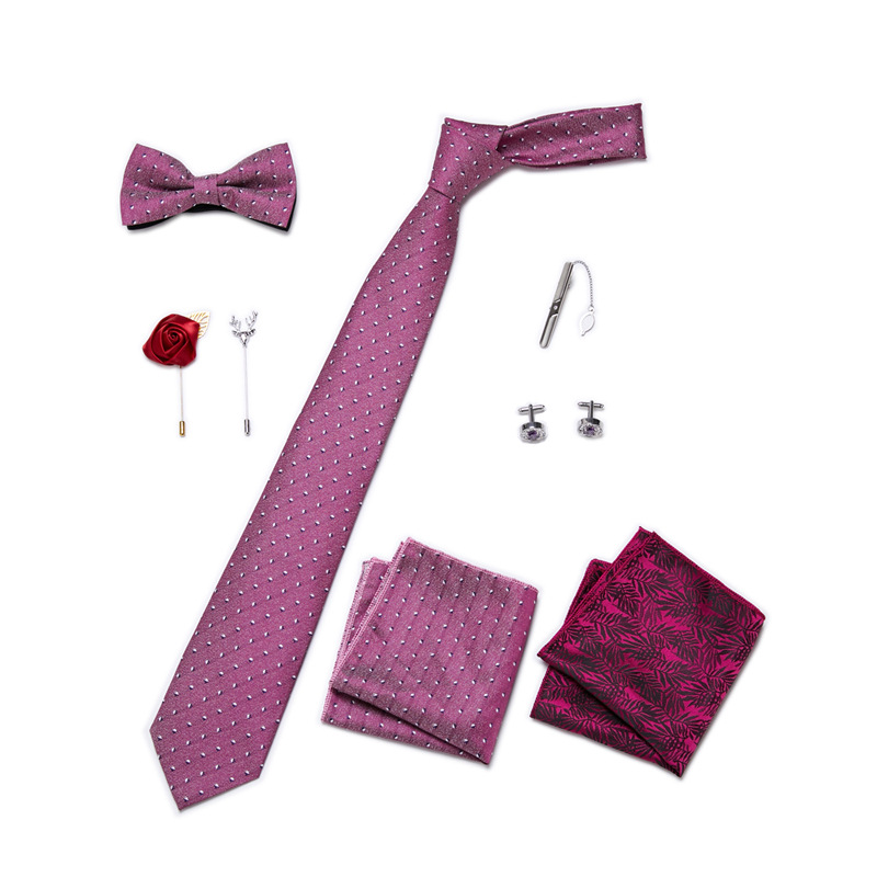 Men's Ties & Handkerchiefs fashionable business solid color flower tie square scarf 8-piece combination set_voghion.com